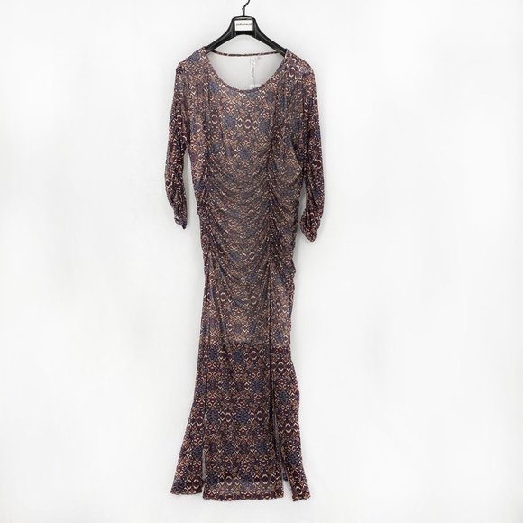 NY Collection Dress Plus Size Women Purple Paisley Gathered Double Slits - Picture 2 of 8